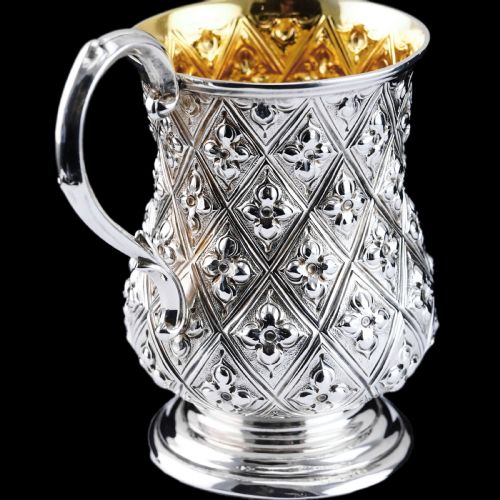 fig 1. Antique Victorian Solid Silver Mug Abercorn/Pineapple Design - Martin Hall & Co 1868