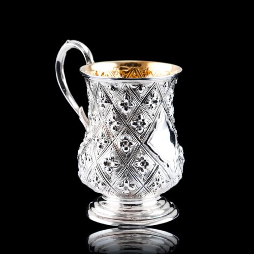 fig 3. Antique Victorian Solid Silver Mug Abercorn/Pineapple Design - Martin Hall & Co 1868