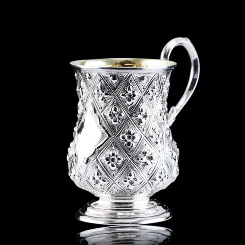 fig 4. Antique Victorian Solid Silver Mug Abercorn/Pineapple Design - Martin Hall & Co 1868