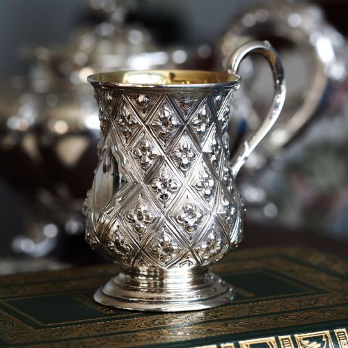 fig 7. Antique Victorian Solid Silver Mug Abercorn/Pineapple Design - Martin Hall & Co 1868