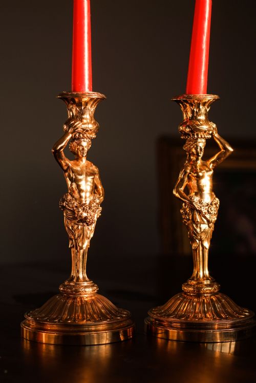 fig 7. Antique Solid Silver Gilt Candlesticks Figural/Caryatid Design - J.C. Klinkosch c.1870