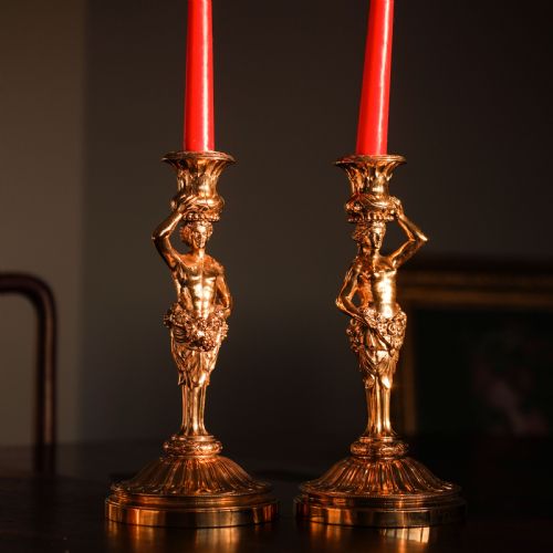 fig 8. Antique Solid Silver Gilt Candlesticks Figural/Caryatid Design - J.C. Klinkosch c.1870