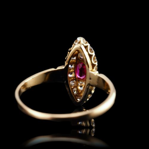 fig 7. Antique Victorian Ruby & Diamond Ring 18ct Gold Cluster Navette Design - 1886 --