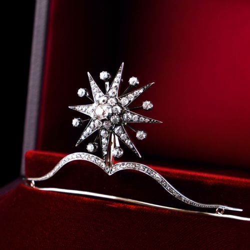 ANTIQUE VICTORIAN DIAMOND TIARA STARBURST WITH CONVERTIBLE BROOCHPENDANT C1890 - ADDITIONAL PHOTO 4