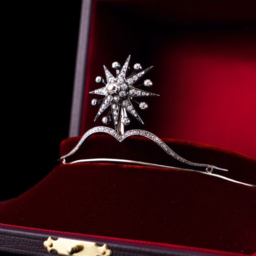ANTIQUE VICTORIAN DIAMOND TIARA STARBURST WITH CONVERTIBLE BROOCHPENDANT C1890 - ADDITIONAL PHOTO 5