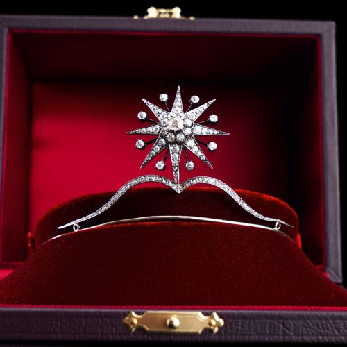 ANTIQUE VICTORIAN DIAMOND TIARA STARBURST WITH CONVERTIBLE BROOCHPENDANT C1890 - ADDITIONAL PHOTO 6