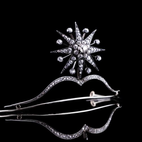 ANTIQUE VICTORIAN DIAMOND TIARA STARBURST WITH CONVERTIBLE BROOCHPENDANT C1890 - ADDITIONAL PHOTO 14