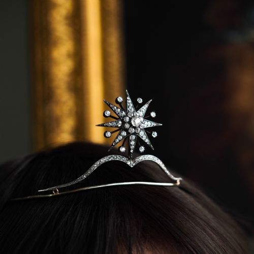 ANTIQUE VICTORIAN DIAMOND TIARA STARBURST WITH CONVERTIBLE BROOCHPENDANT C1890 - ADDITIONAL PHOTO 1