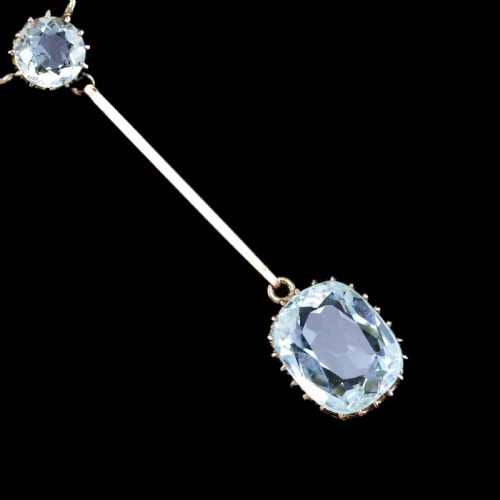 fig 3. Antique Edwardian Aquamarine Necklace Lavalier Double Drop Design 9ct Gold - c.1900
