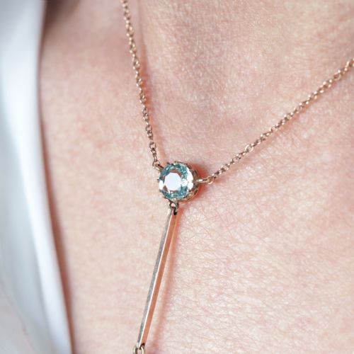 fig 7. Antique Edwardian Aquamarine Necklace Lavalier Double Drop Design 9ct Gold - c.1900