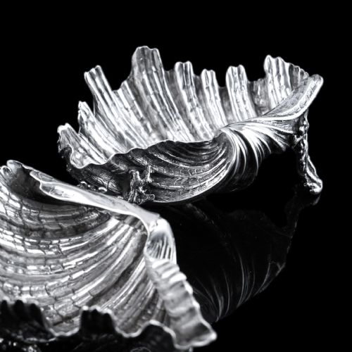 fig 2. Antique Victorian Solid Silver Salt/Butter Dish Pair, Cast Shell Giant Clam Design - Stephen Smith 1866