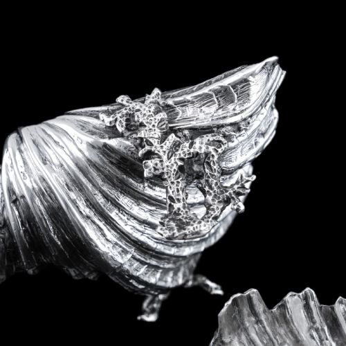 fig 3. Antique Victorian Solid Silver Salt/Butter Dish Pair, Cast Shell Giant Clam Design - Stephen Smith 1866