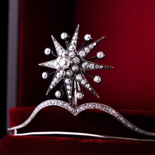 ANTIQUE VICTORIAN DIAMOND TIARA STARBURST WITH CONVERTIBLE BROOCHPENDANT C1890 - ADDITIONAL PHOTO 19