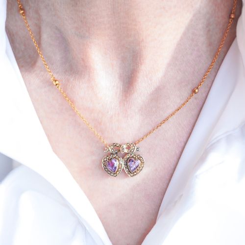 fig 1. Antique Edwardian Heart Necklace Amethyst & Seed Pearl 9K Gold - c.1910
