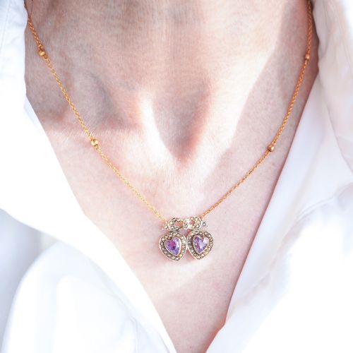 fig 2. Antique Edwardian Heart Necklace Amethyst & Seed Pearl 9K Gold - c.1910