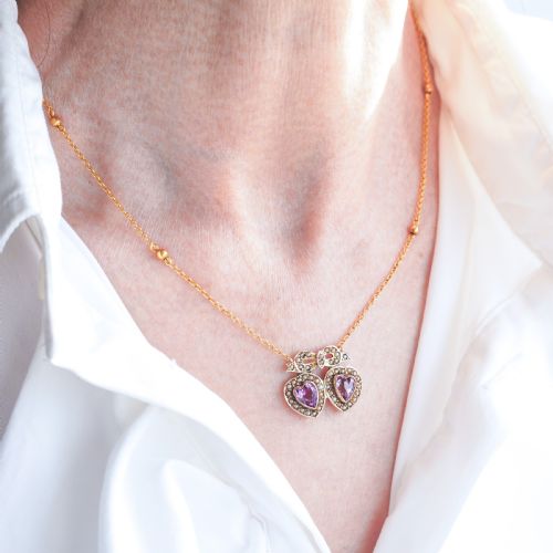 fig 5. Antique Edwardian Heart Necklace Amethyst & Seed Pearl 9K Gold - c.1910