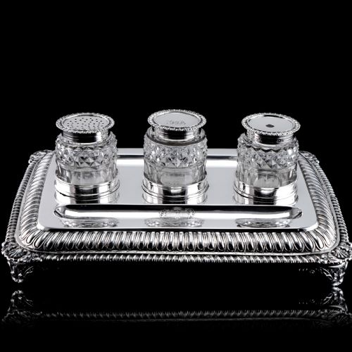 A MAGNIFICENT LARGE 1KG ANTIQUE GEORGIAN SOLID SILVER INKSTAND REGENCY DESIGN LONDON 1813 - ADDITIONAL PHOTO 4