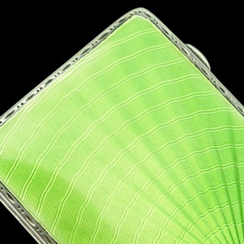 fig 6. Sterling Silver Cigarette Case with Green Sunburst Enamel Guilloche - Joseph Gloster 1933