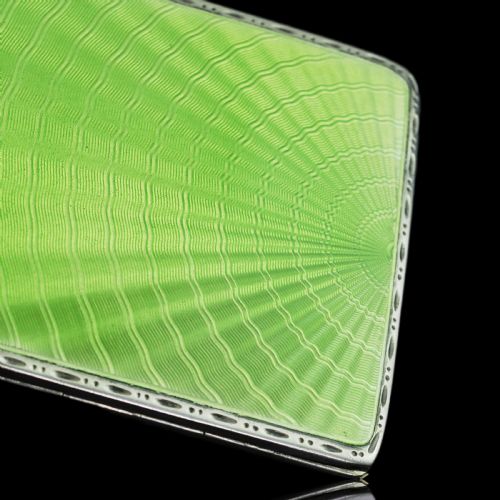 fig 7. Sterling Silver Cigarette Case with Green Sunburst Enamel Guilloche - Joseph Gloster 1933