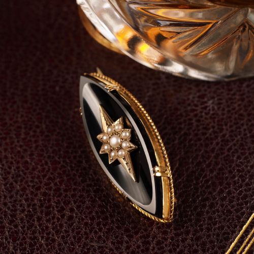fig 3. Antique Victorian Onyx & Pearl 18K Gold Brooch