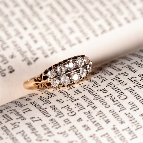 fig 2. Antique Victorian 18K Gold Diamond Ring Old Mine Cut Two Row Boat-Shaped - c.1890