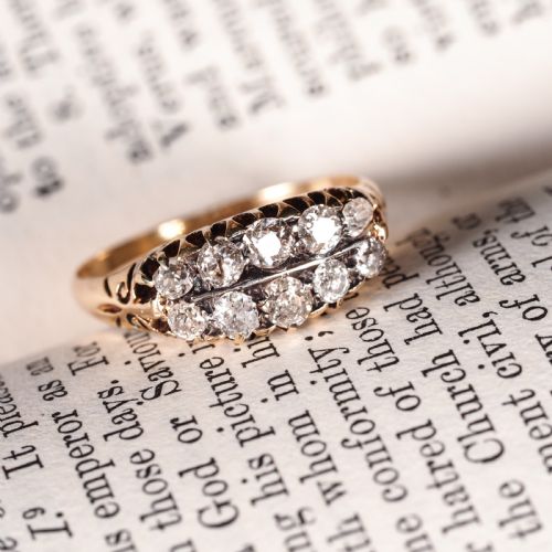 fig 3. Antique Victorian 18K Gold Diamond Ring Old Mine Cut Two Row Boat-Shaped - c.1890