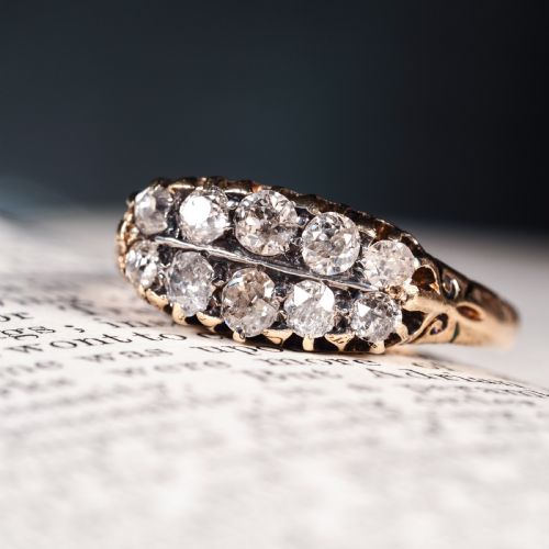 fig 4. Antique Victorian 18K Gold Diamond Ring Old Mine Cut Two Row Boat-Shaped - c.1890