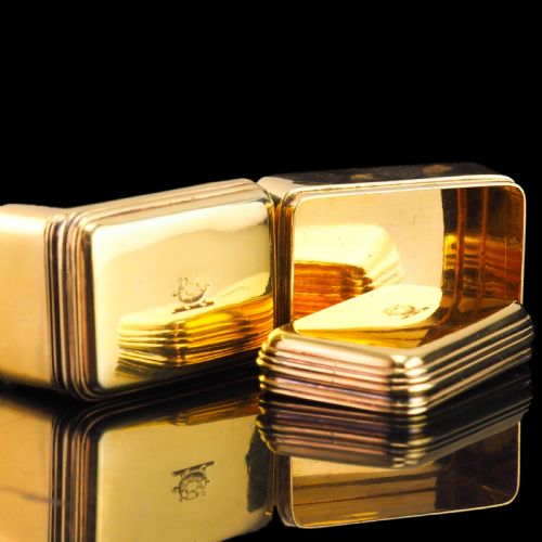 fig 1. Antique Georgian Solid Silver Gilt Lidded Box/Snuff Box Pair - Archibald Douglas 1827