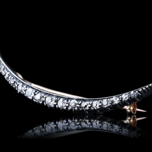 fig 2. Antique Victorian Diamond Brooch Crescent 14ct Gold - c.1890