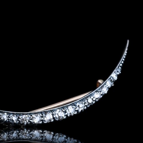 fig 3. Antique Victorian Diamond Brooch Crescent 14ct Gold - c.1890