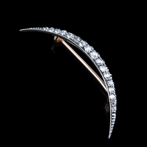 fig 6. Antique Victorian Diamond Brooch Crescent 14ct Gold - c.1890