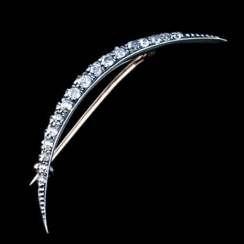 fig 7. Antique Victorian Diamond Brooch Crescent 14ct Gold - c.1890