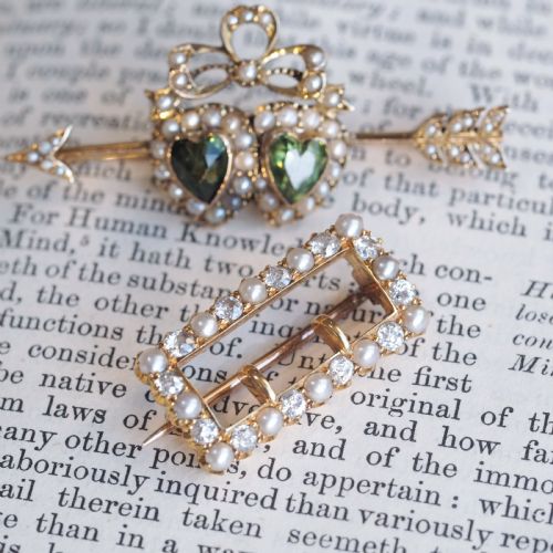 ANTIQUE VICTORIAN DIAMOND PEARL BROOCHPENDANT BUCKLE SHAPE 18K GOLD C1890 - ADDITIONAL PHOTO 1
