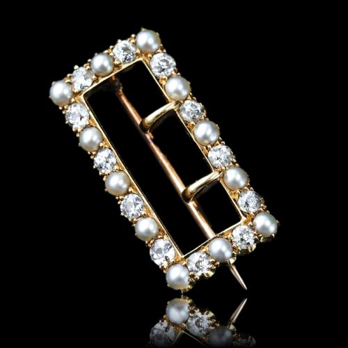 ANTIQUE VICTORIAN DIAMOND PEARL BROOCHPENDANT BUCKLE SHAPE 18K GOLD C1890 - ADDITIONAL PHOTO 18