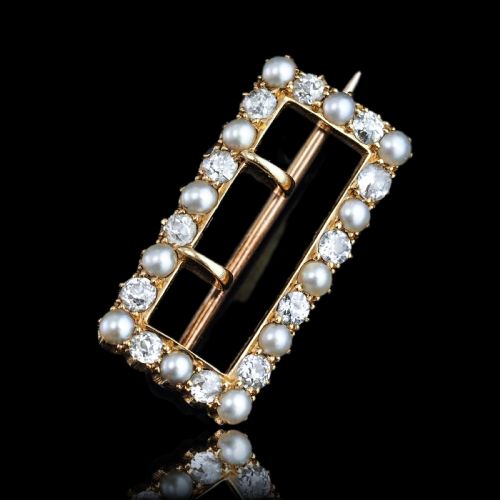 ANTIQUE VICTORIAN DIAMOND PEARL BROOCHPENDANT BUCKLE SHAPE 18K GOLD C1890 - ADDITIONAL PHOTO 19