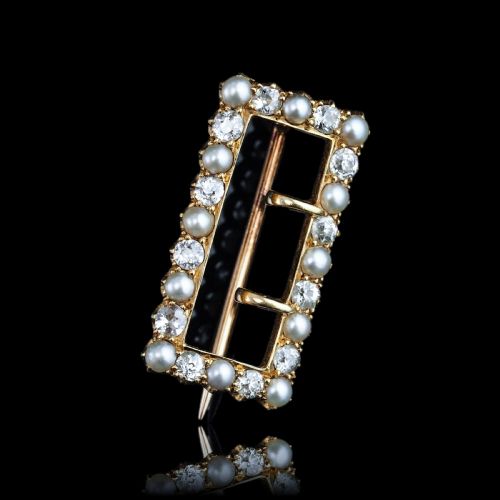 ANTIQUE VICTORIAN DIAMOND PEARL BROOCHPENDANT BUCKLE SHAPE 18K GOLD C1890 - ADDITIONAL PHOTO 20