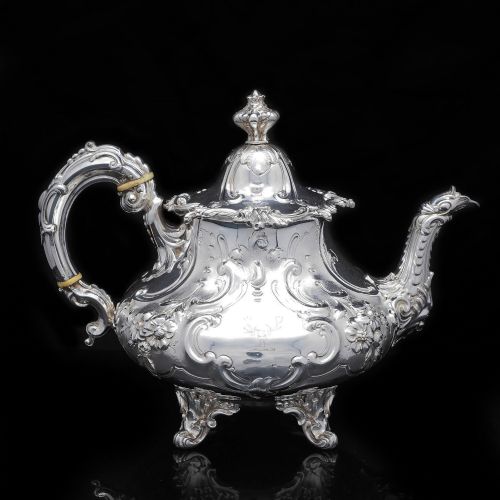 fig 1. Antique Victorian Solid Silver Teapot in Louis XV Rococo Style - Barnard 1854