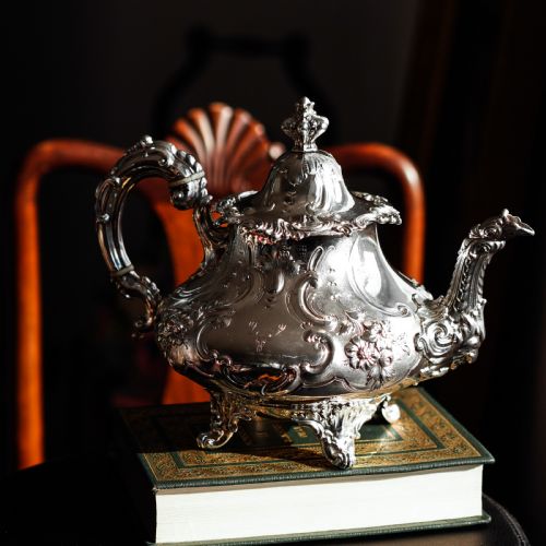fig 6. Antique Victorian Solid Silver Teapot in Louis XV Rococo Style - Barnard 1854