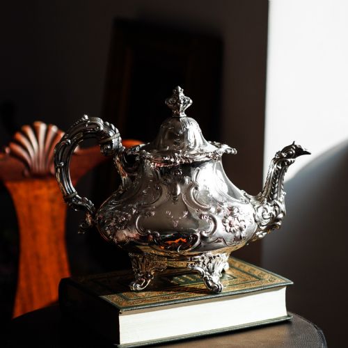 fig 7. Antique Victorian Solid Silver Teapot in Louis XV Rococo Style - Barnard 1854