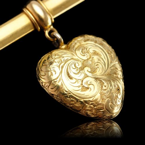 fig 7. Antique Victorian 'Puffy' Heart Brooch 18K Gold with Wonderful Engravings c.1890