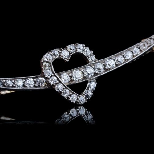 fig 1. Antique Victorian Diamond Heart & Crescent Brooch 14K Gold - c.1900