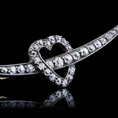 fig 3. Antique Victorian Diamond Heart & Crescent Brooch 14K Gold - c.1900