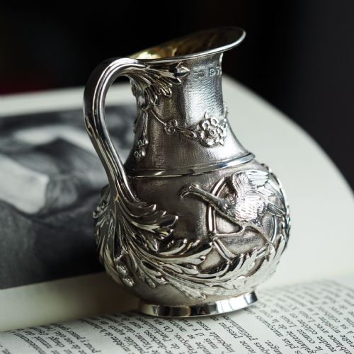 fig 1. Antique Victorian Solid Silver Milk Pitcher Jug with Ornate Chased Design - London 1863