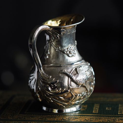 fig 3. Antique Victorian Solid Silver Milk Pitcher Jug with Ornate Chased Design - London 1863