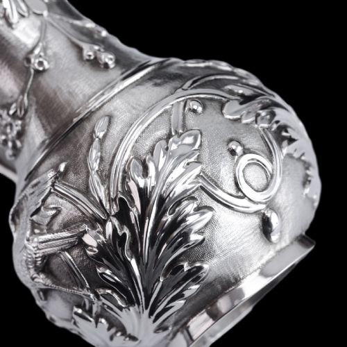 fig 7. Antique Victorian Solid Silver Milk Pitcher Jug with Ornate Chased Design - London 1863