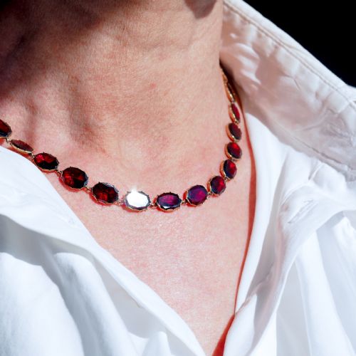 fig 3. Antique Georgian/Victorian Garnet Riviere Necklace 9K Gold - Early 19th c.