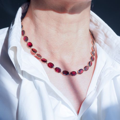 fig 5. Antique Georgian/Victorian Garnet Riviere Necklace 9K Gold - Early 19th c.