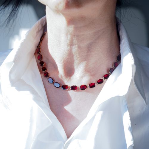 fig 6. Antique Georgian/Victorian Garnet Riviere Necklace 9K Gold - Early 19th c.