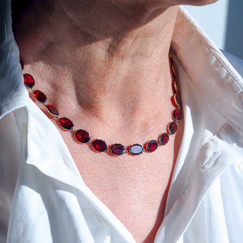 fig 7. Antique Georgian/Victorian Garnet Riviere Necklace 9K Gold - Early 19th c.