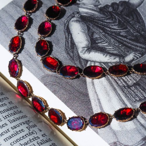 fig 9. Antique Georgian/Victorian Garnet Riviere Necklace 9K Gold - Early 19th c.
